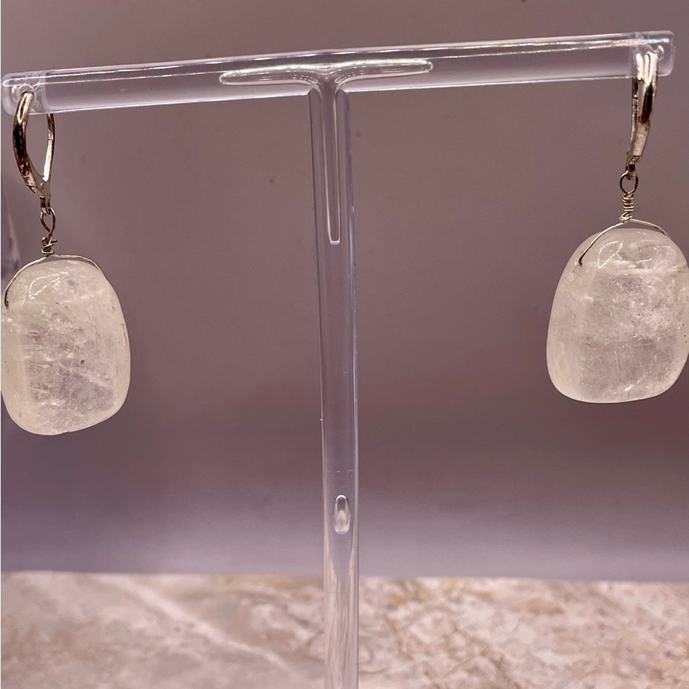 Elegant White Quartz Silver Drop Dangle Earrings